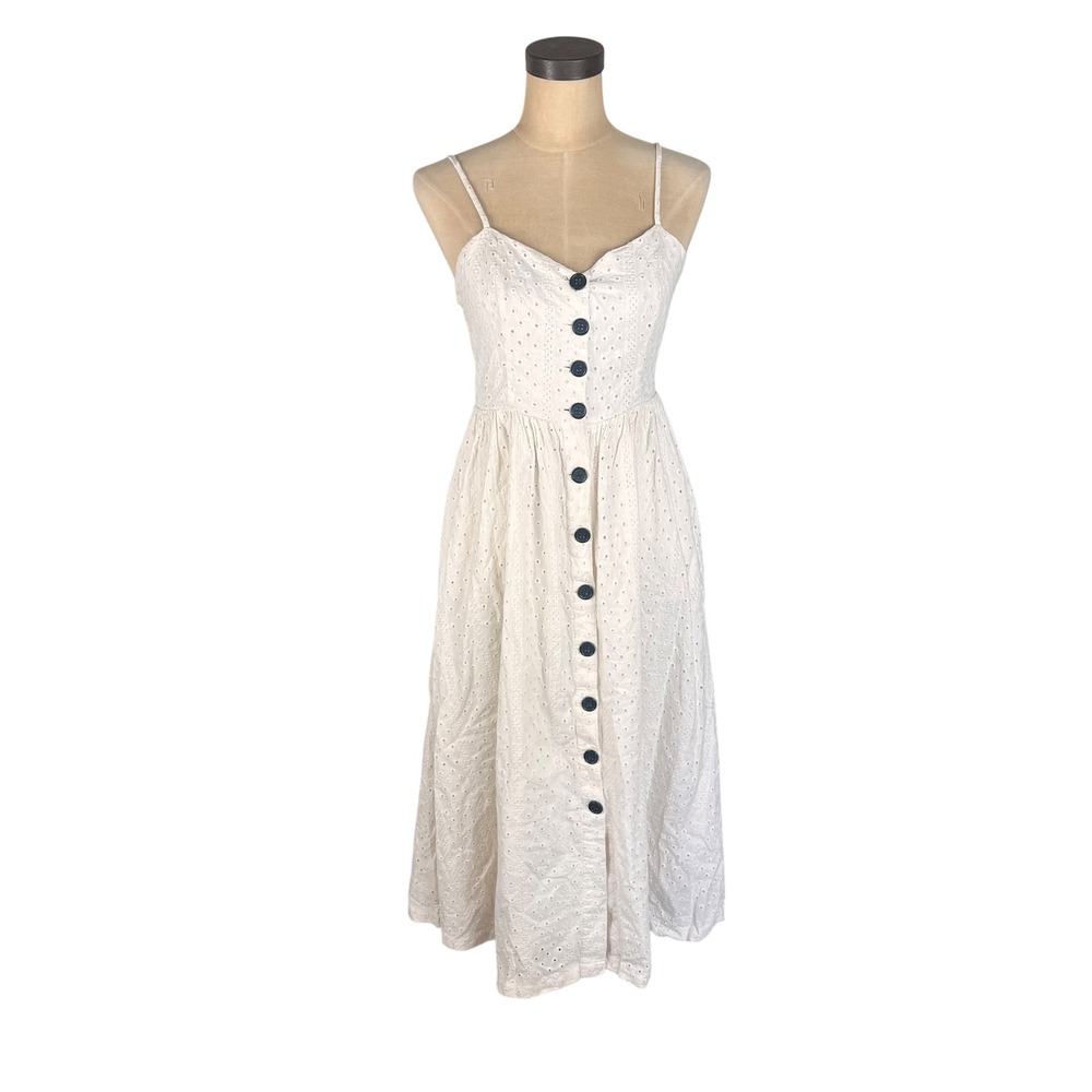 Urban Outfitters White Eyelet Button Down Midi Dress Smocked Back Small